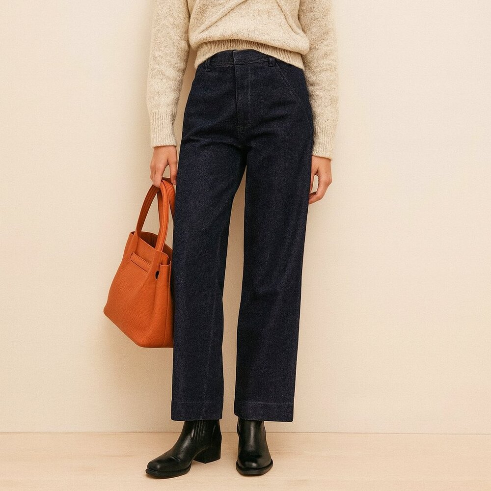 Zara Dark Blue Wide Leg Jeans